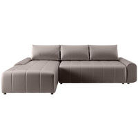 ECKSCHLAFSOFA Costa L taupe links - Taupe/Schwarz, Kunststoff/Textil (290/169cm) - Beautysofa