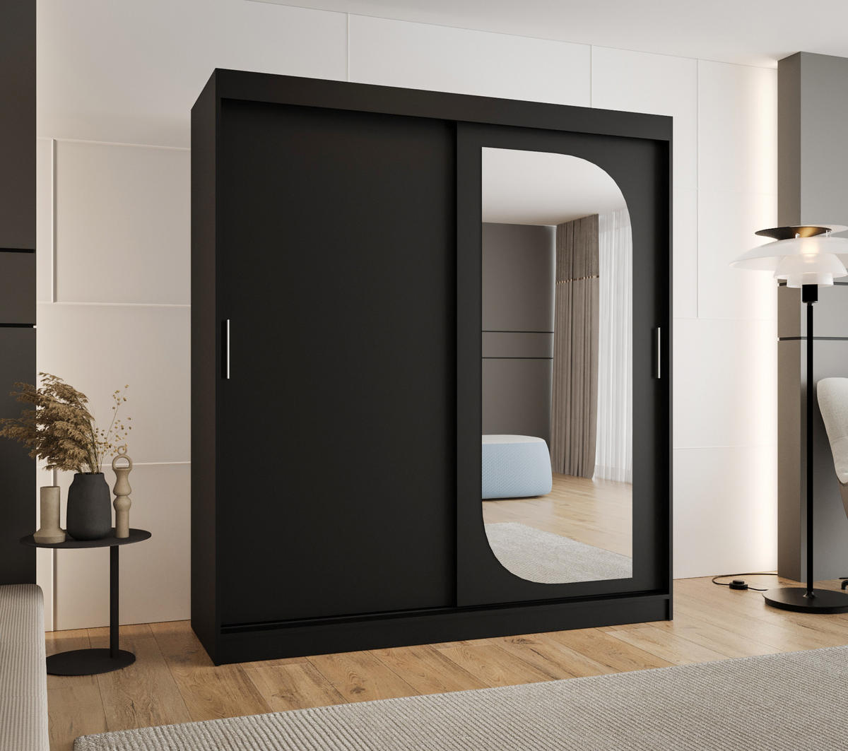 SCHWEBETÜRENSCHRANK 200/180/62 2-türig - Silberfarben/Schwarz, Holz (180/200/62cm) - MÖBEL KRYSPOL