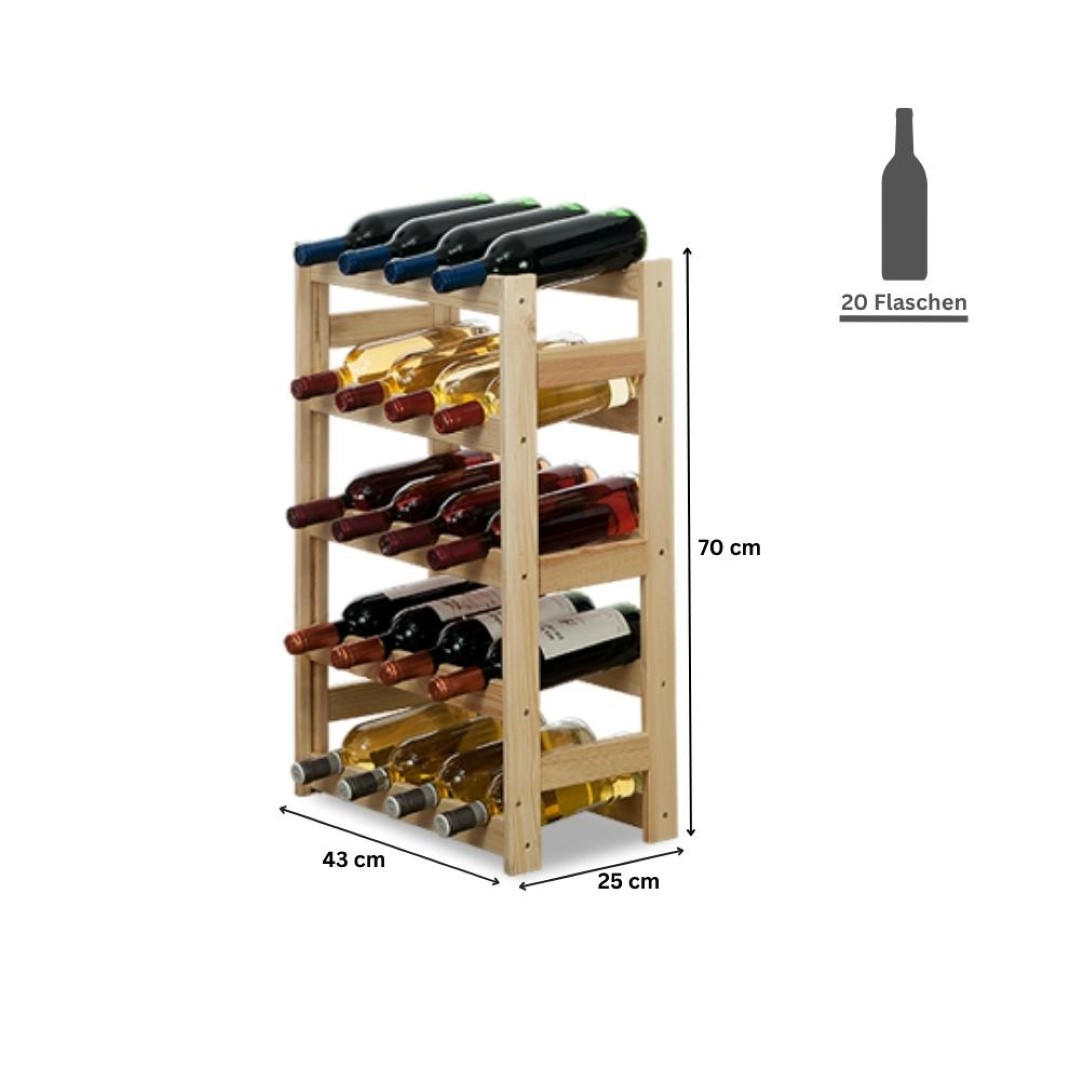 WEINREGAL Pinotwine 70x43x25 cm 20 Flaschen Massives Kiefernholz Natur Unbehandelt - Naturfarben, Holz (43/70/25cm) - PROREGAL