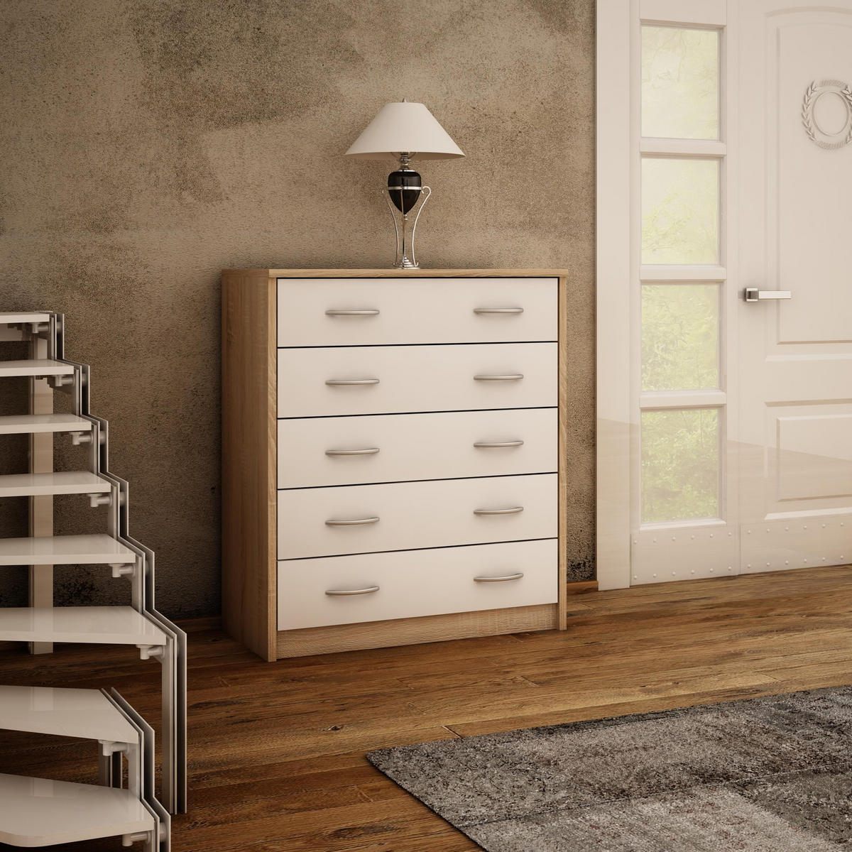 SCHUHSCHRANK 5S Sonoma Eiche-Weiß 74/35/85 cm 5 ausklappbare Schuhablagen - Weiß/Sonoma Eiche, Holzwerkstoff (74/85/35cm) - Matkam Möbel