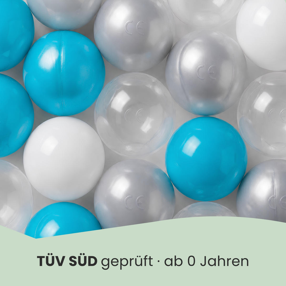 BÄLLEBAD-BÄLLE 200 Stück, Türkis/Grau/Weiß/Transparent, 5.5 cm - Türkis, Kunststoff (5.5/5.5/5.5cm) - Littletom