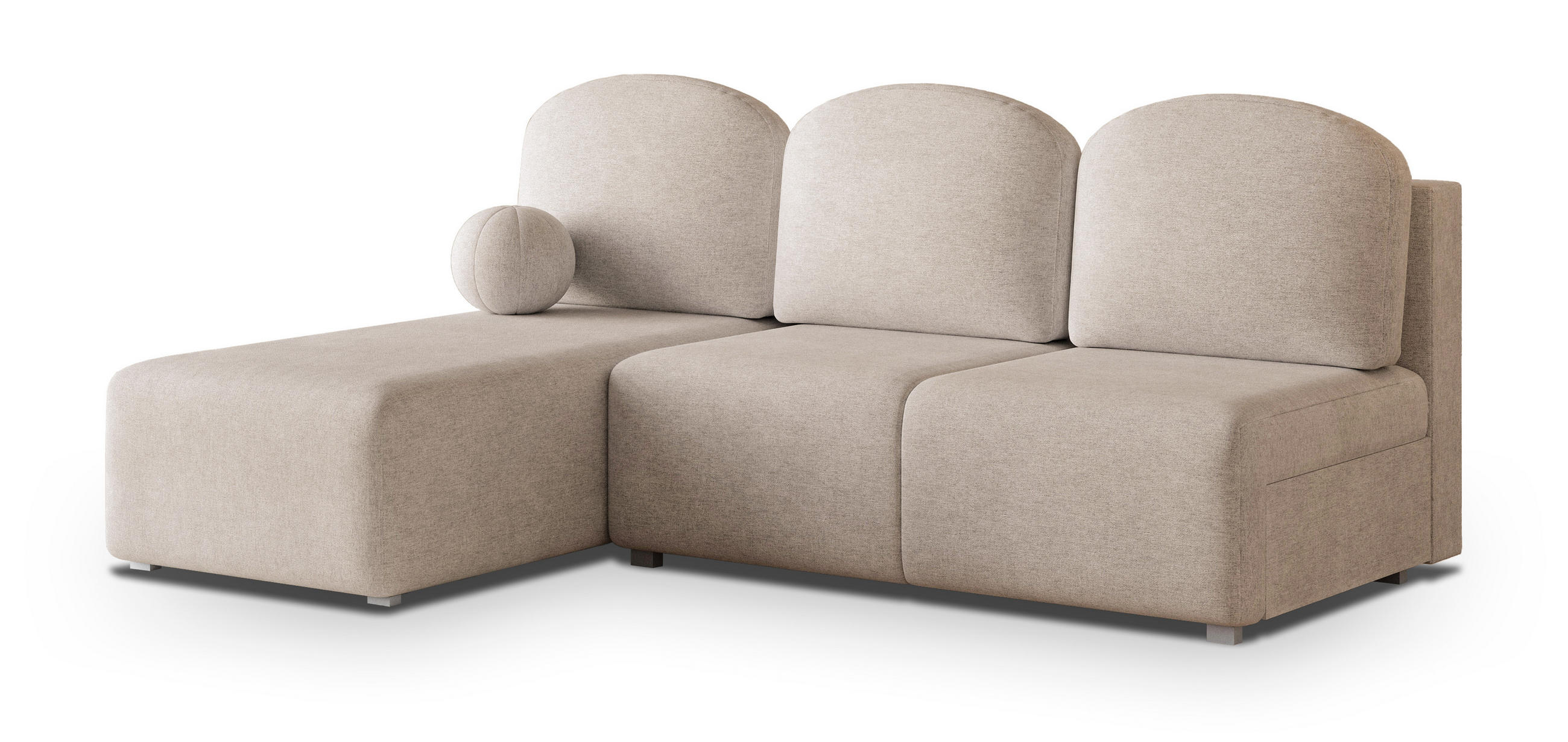 ECKSOFA TRAMA Beige Geflochtener Stoff mit Schlaffunktion - Beige, Holz (200/143cm) - MASSENO