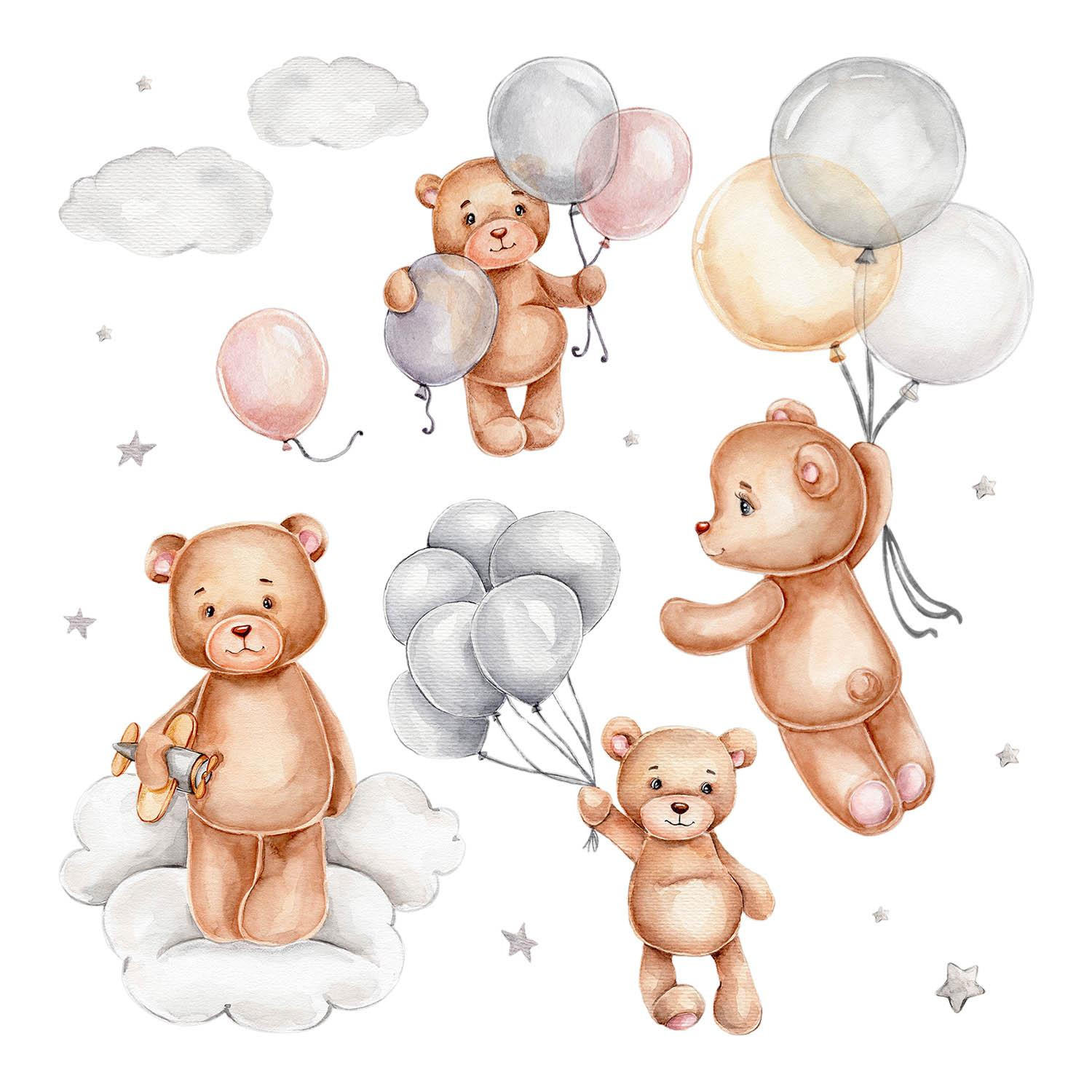 WANDAUFKLEBER 130x195cm - Teddybären mit Luftballons - Multicolor, Kunststoff (130/195/0.1cm) - Wallfluent