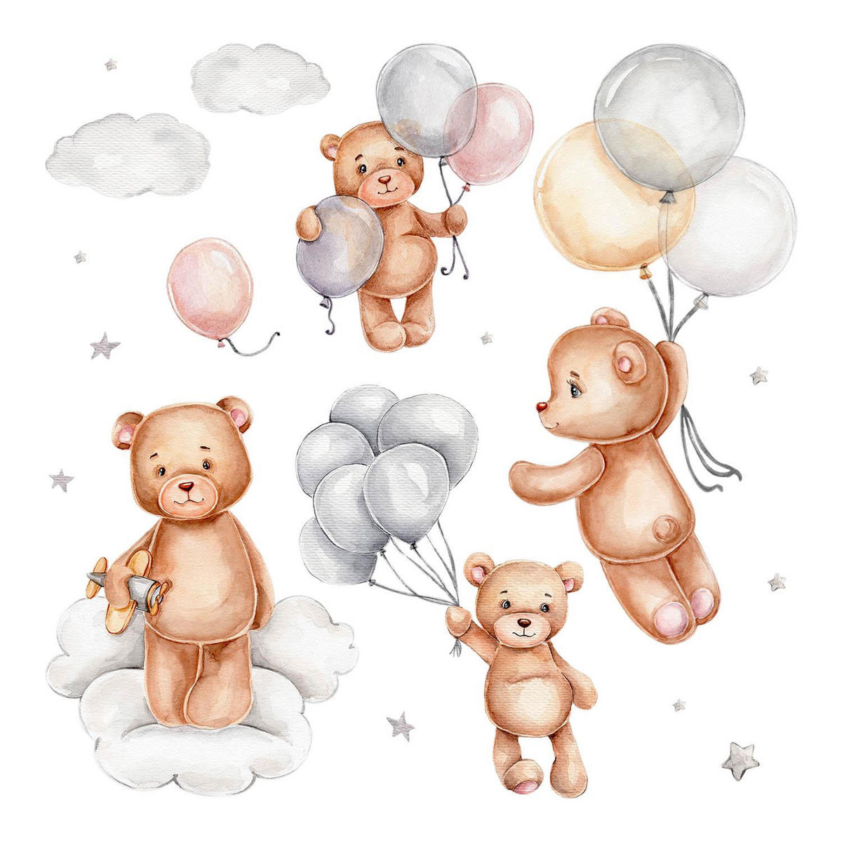 WANDAUFKLEBER 130x195cm - Teddybären mit Luftballons - Multicolor, Kunststoff (130/195/0.1cm) - Wallfluent