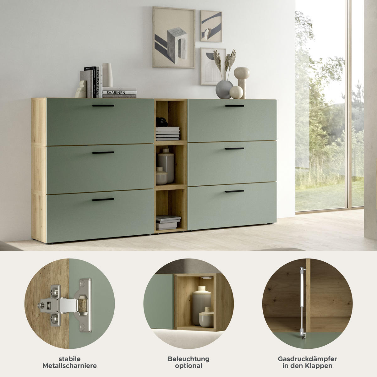 WOHNWAND The One Smoke Green 176/34/99 cm - Braun, Holzwerkstoff (176/99/34cm) - Xonox