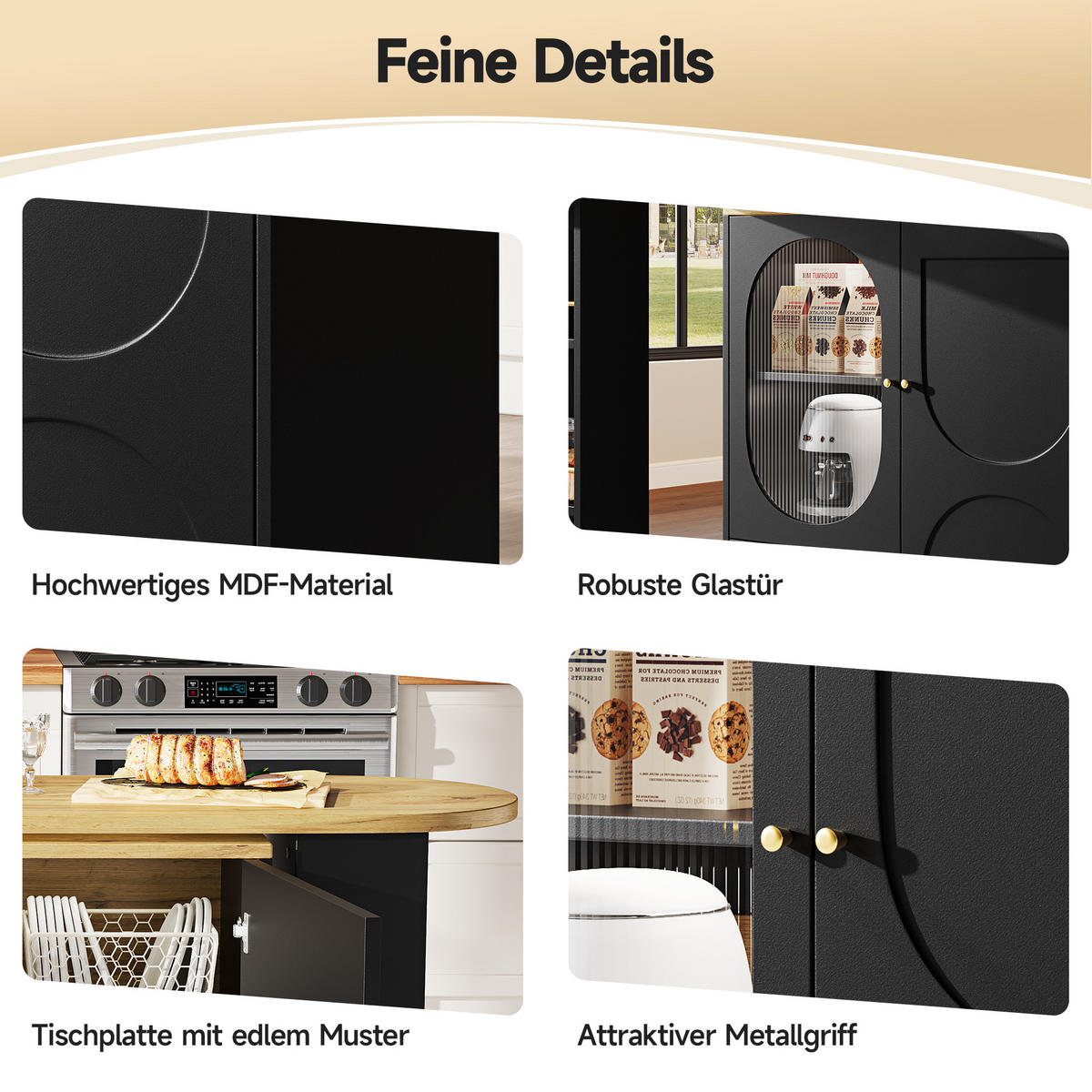 BARTISCH/KÜCHENINSEL aus MDF & Metall, 360° drehbar, 138/204/39/105 cm, Schwarz - Schwarz, Holzwerkstoff (39/105/138cm) - Redom