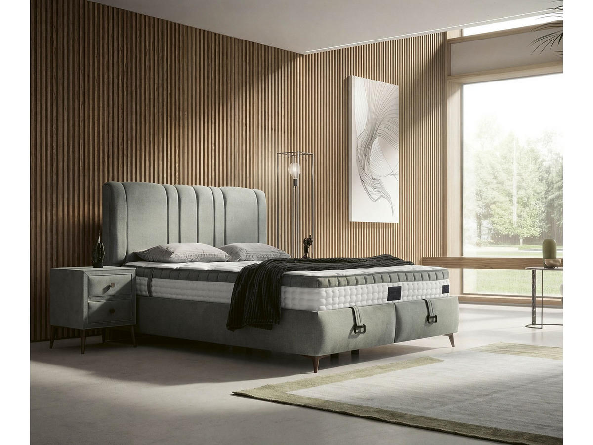 POLSTERBETTSET Retro 160x200 Grau - Grau, Textil/Metall (160/200cm) - Villa Möbel