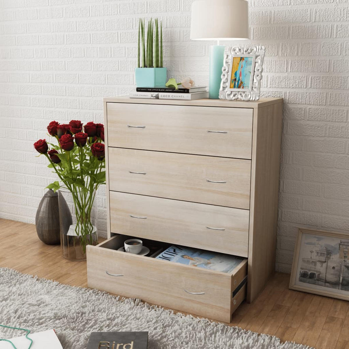 KOMMODE mit 4 Schubladen 60/30,5/71 cm aus Holzwerkstoff Eichenbraun - Eichefarben/Silberfarben, Holz (60/71/35.5cm) - vidaXL