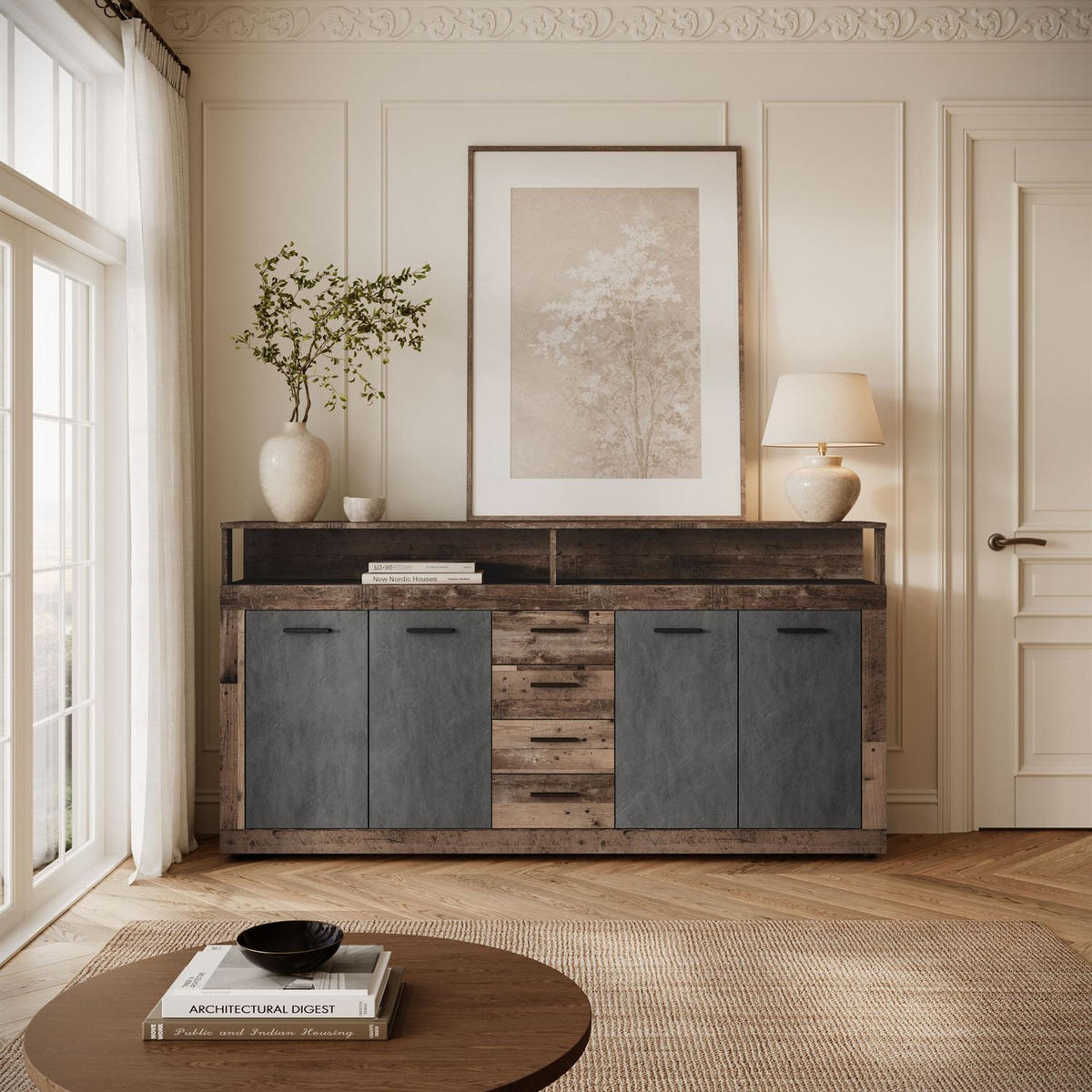 KOMMODE ROMANO mit Schubladen - Taupe/Dunkelbraun, Holzwerkstoff (190/96/32cm) - Lookway