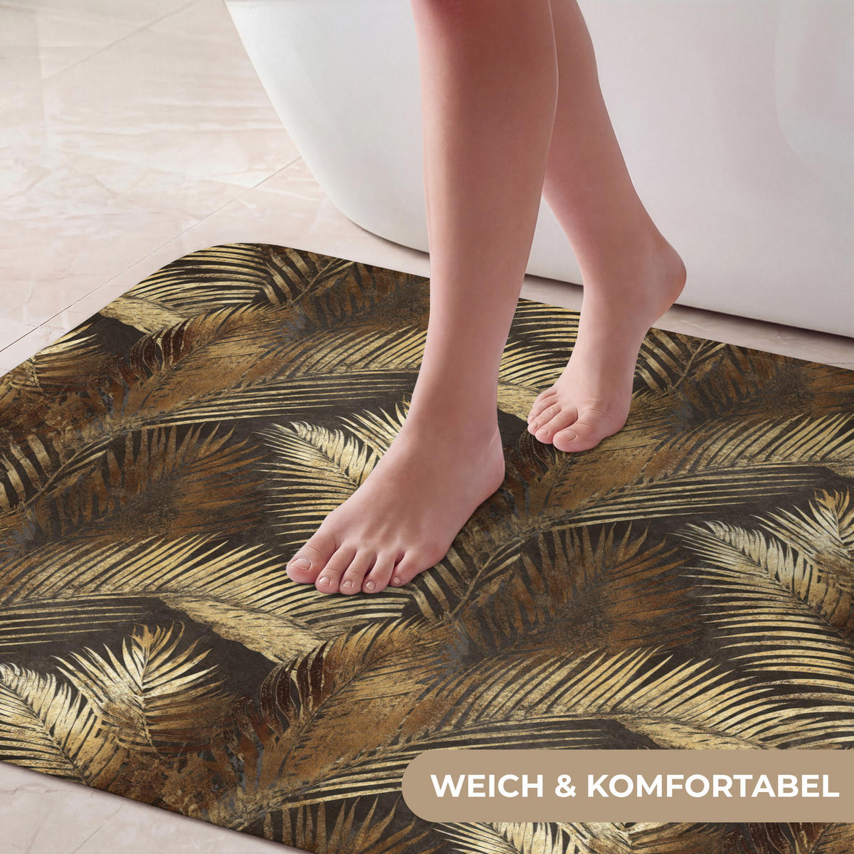KOUPELNOVÁ PŘEDLOŽKA Tropical - Listy - zlaté 90x60 cm - zlatá, textil/plast (90/60cm)