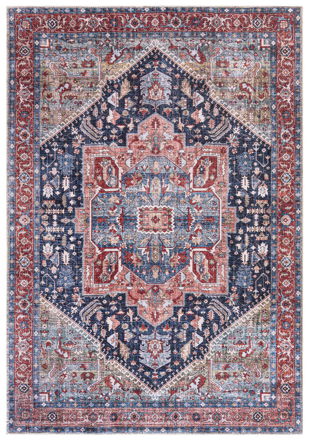 TEPPICH Rot Boho Vintage - Rechteckig Pflanzlich - Blau - 160 x 230 cm - Blau/Rot, Textil (160/230cm) - Mazovia