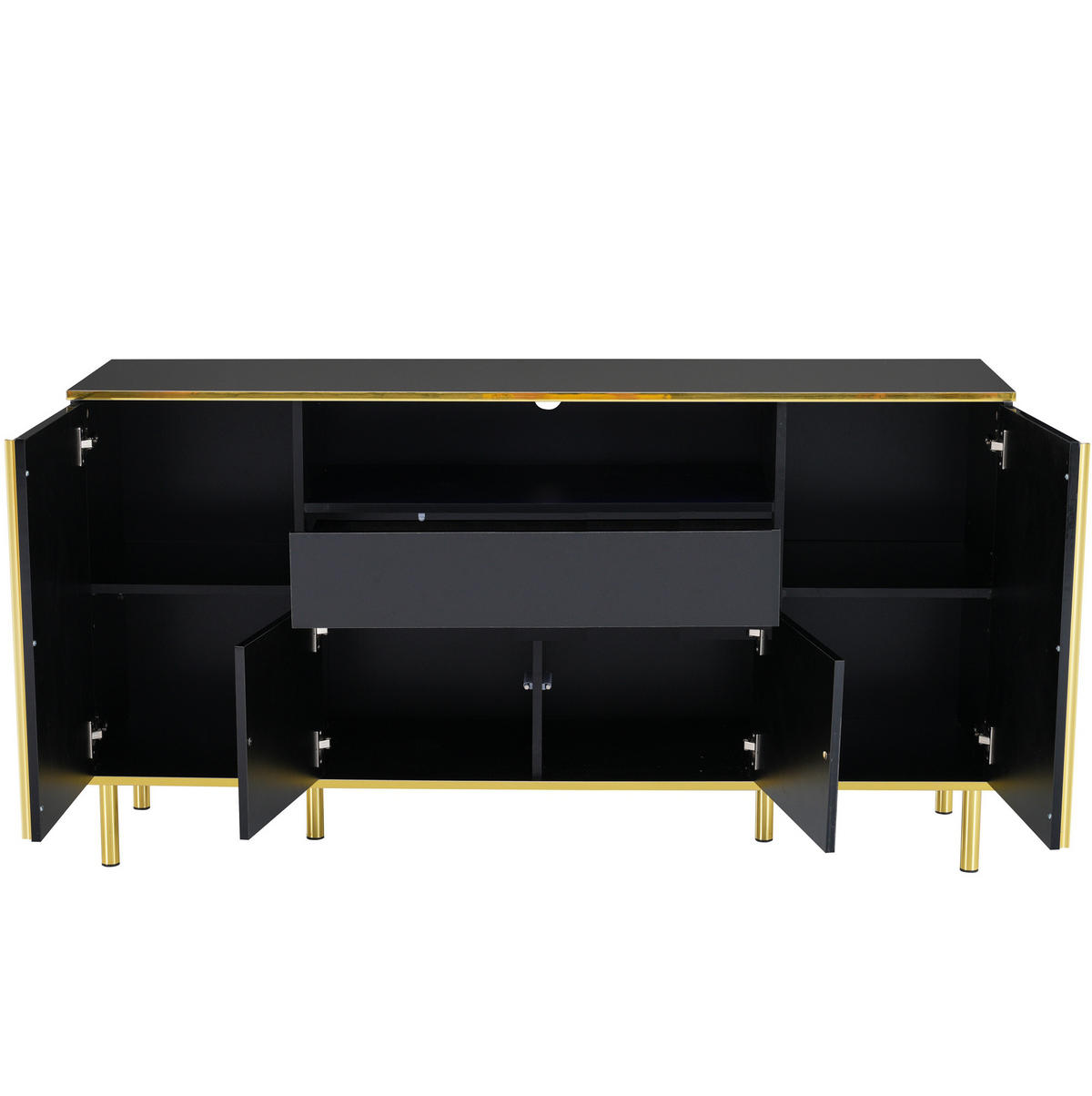 SIDEBOARD 150/40/80 cm z MDF a dřevotřísky černý vysoký lesk s LED osvětlením - černá, kompozitní dřevo (150/80/40cm) - Modenvie