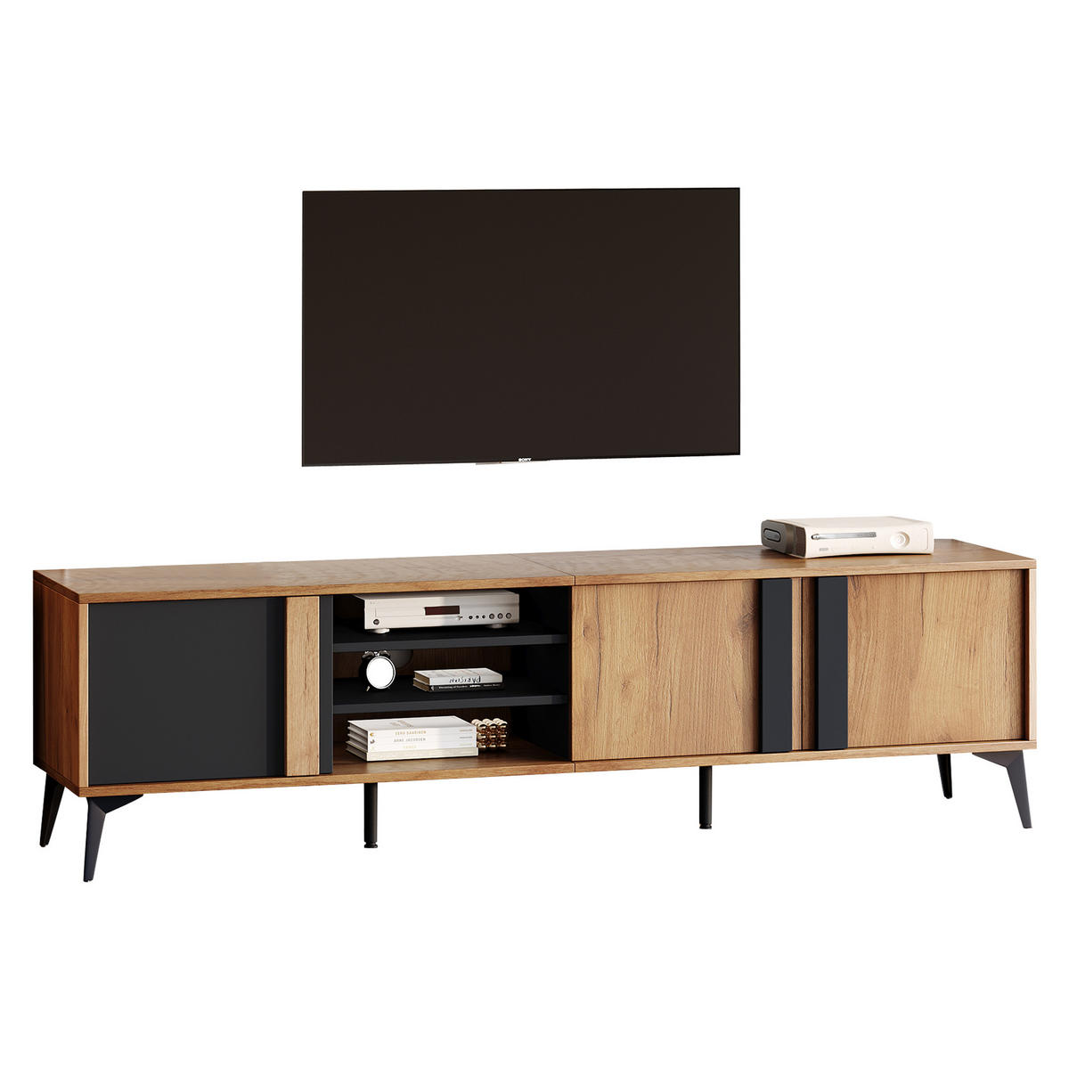 TV-RACK 180x40x50cm Lowboard Rustikal Braun für 80-Zoll-Fernseher - Braun, Holz (46.41/20.96/73.03cm) - Raelunyi