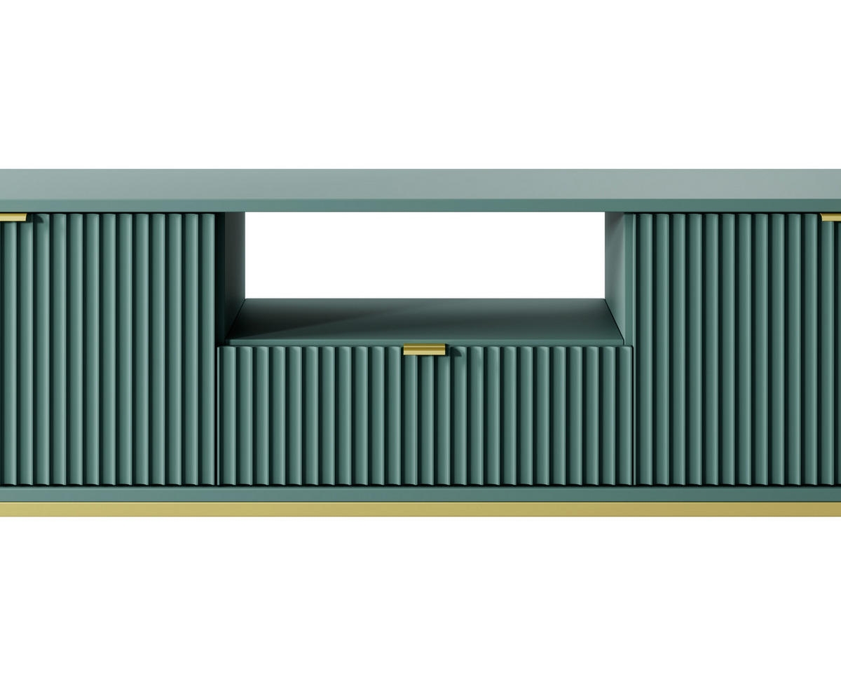 TV-SCHRANK NOVA Geriffelt Regal, 2 Türen, Schublade, Goldene Beine, 154x39x56cm, Labrador - Türkis/Goldfarben, Holzwerkstoff/Kunststoff (154/56/39cm) - DomoHome