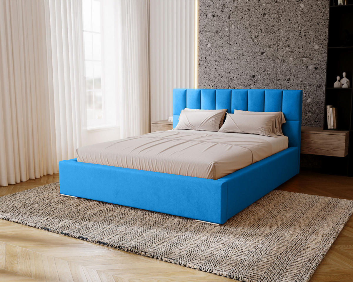 POLSTERBETT Dream 180x200 cm, Doppelbett mit Bettkasten und Lattenrost aus Holz, Velourstoff: Hellblau - Hellblau, Holz/Kunststoff (180/200cm) - Marpur