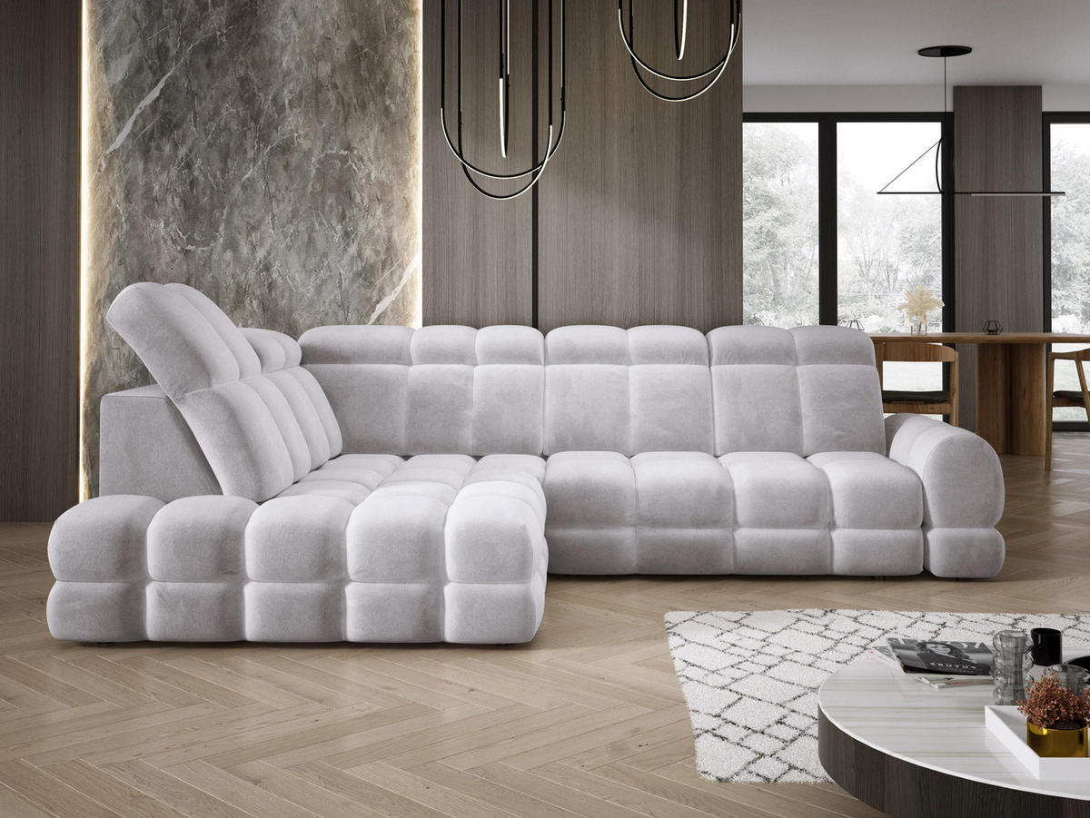 ECKSOFA TOLLO Salvador-stoff L-form 302x217x105 cm silber - Alufarben, Holz/Textil (302/217cm) - DomoHome