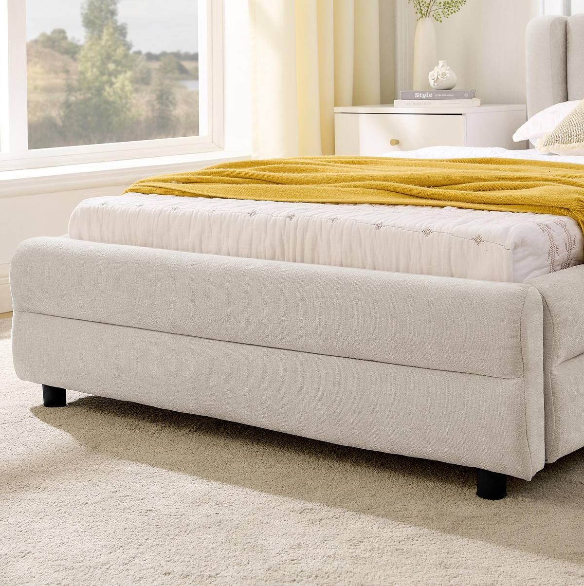 POLSTERBETT 90/200 cm in Beige mit Schubladen und USB- sowie Type-C-Anschlüssen - Beige, Textil (90/200cm) - Flora Grace