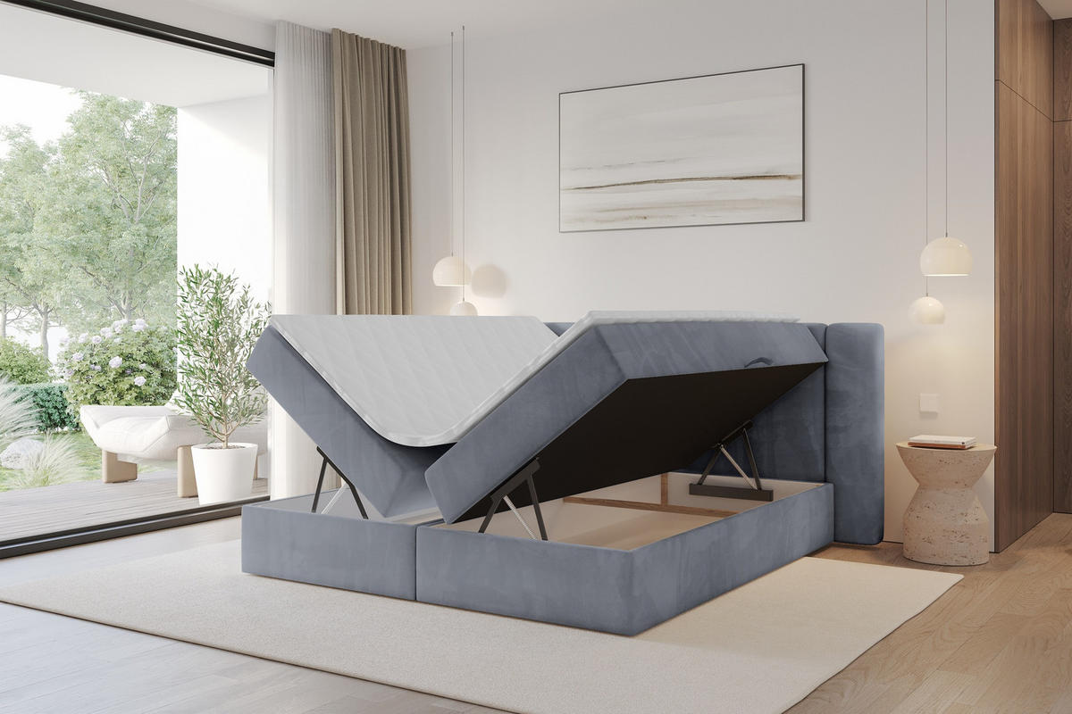 BOXBETT mit Matratze H3 - EVON - 140x200 cm Grau - Grau, Holzwerkstoff (140/200cm) - ALTDECOR