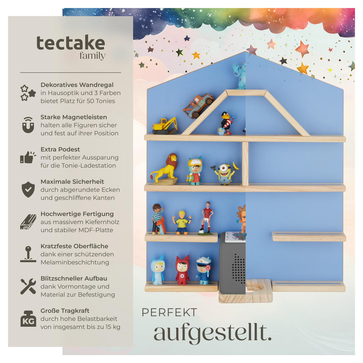 WANDREGAL Mylittle Story,50 x 15,5 x 60 cm, blau - Blau, Holz (50/60/15.5cm) - tectake