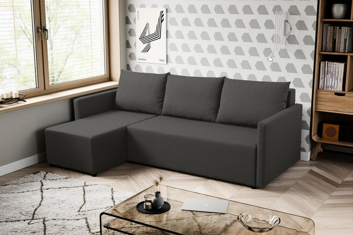 ECKSOFA Kriso Anthrazit, mit Schlaffunktion und Bettzeugstauraum - Anthrazit, Holzwerkstoff (217/138cm) - Bettso