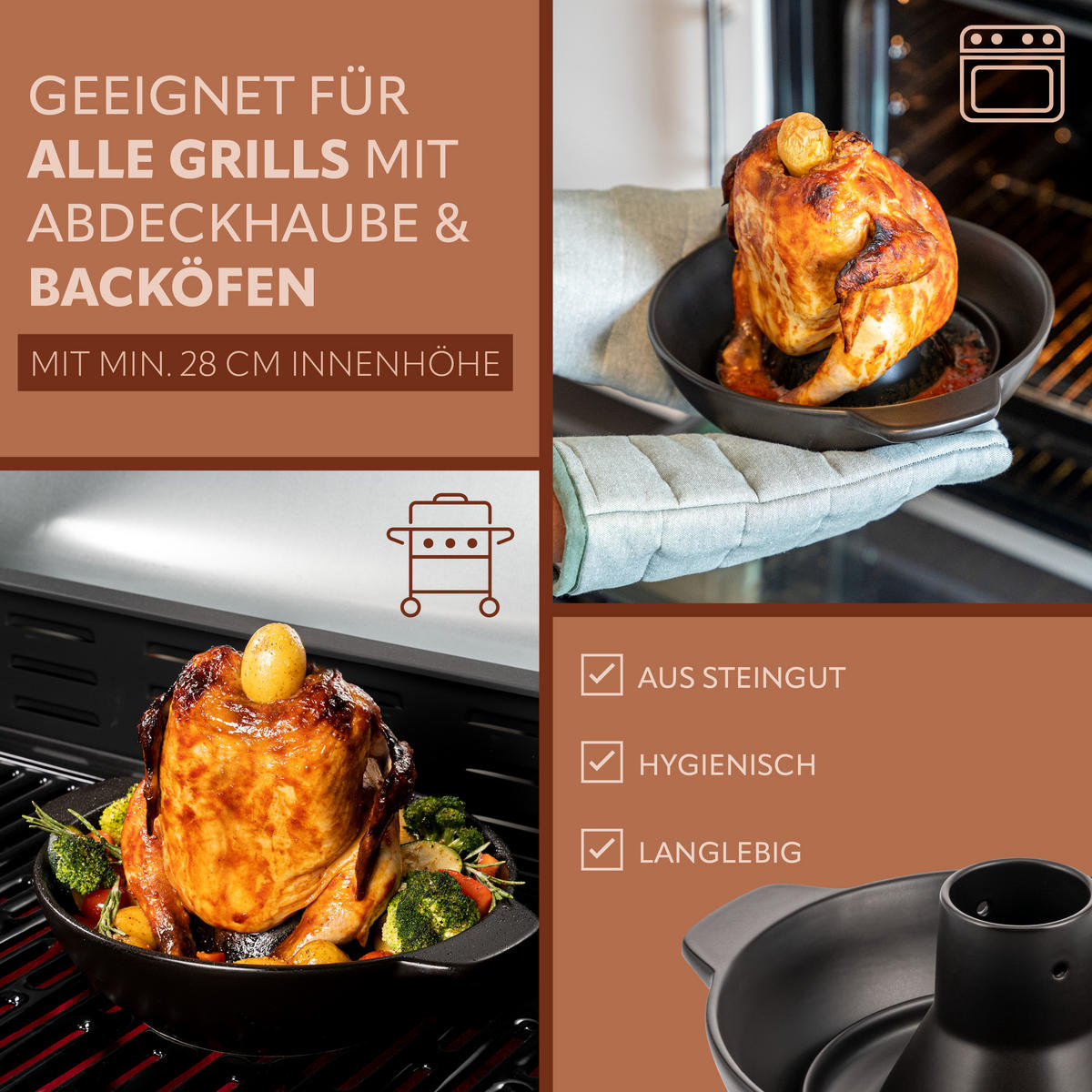 HÄHNCHENBRÄTER 2er-Set, schwarz, Steingut - Schwarz, Keramik (30.5/7.5/25cm) - bremermann