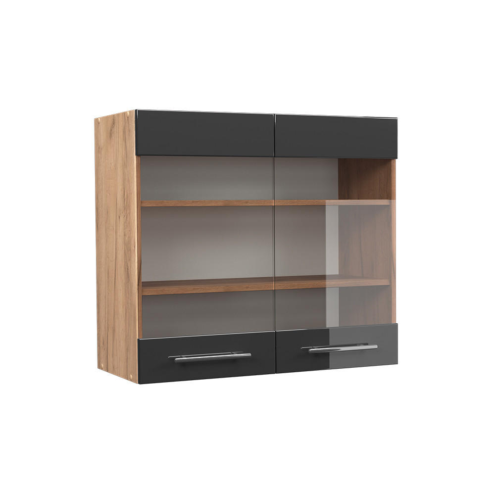 KÜCHENGLASSCHRANK Fame-Line Anthrazit Hochglanz 80 cm - Honigeiche/Schwarz Hochglanz, Holzwerkstoff (80/72/34.1cm) - Vicco