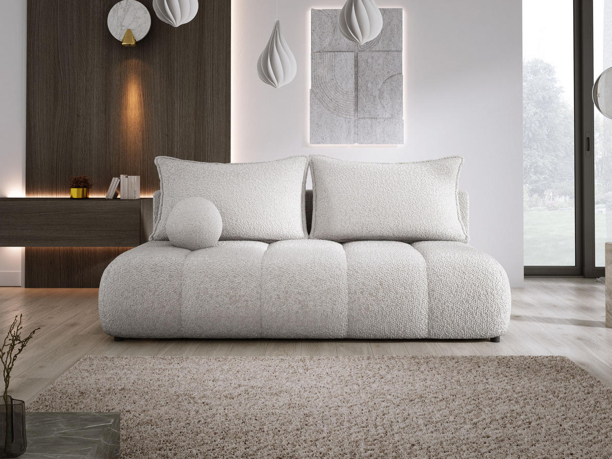 SOFA COCO MINI SCHLAFSOFA mit Bettfunktion, Anthology Stoffbezug, 2-Sitzer, freistehend, Größe: 205x105x97 cm, Hellgrau - Hellgrau, Holz/Textil (205/97/105cm) - DomoHome