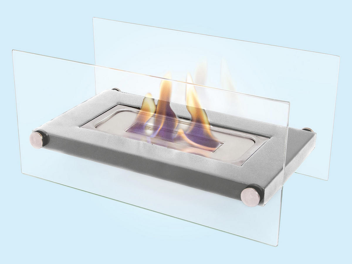 BIOETHANOL-KAMIN Grau Tischmodell inklusive 0.25 L Brennblock - Grau, Glas (34/16/16cm) - Purline