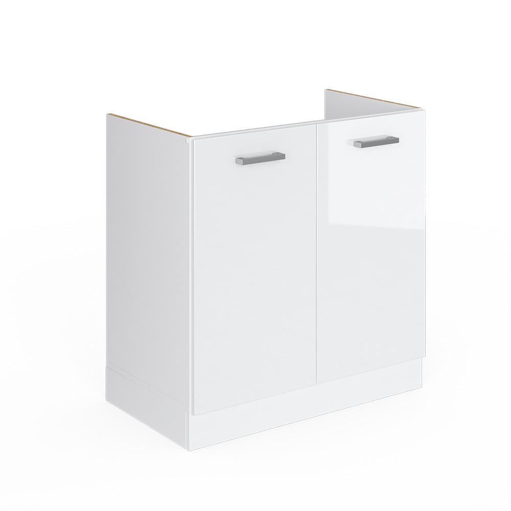 SPÜLENUNTERSCHRANK R-Line Weiß Hochglanz 80 cm mit Türen, ohne Arbeitsplatte - Weiß Hochglanz/Weiß, Holzwerkstoff (80/81.6/46cm) - Vicco