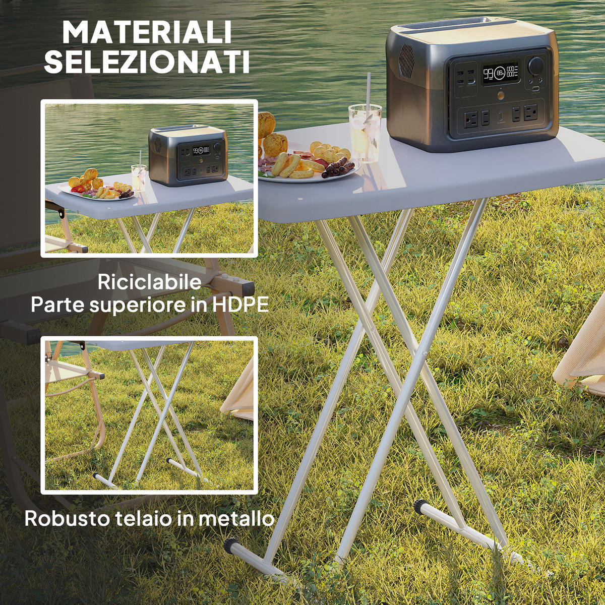 GARTENTISCH,KLAPPBAR Metall HDPE höhenverstellbar,dunkelgrau - Grau, Kunststoff (76/50/74cm) - Vallsero