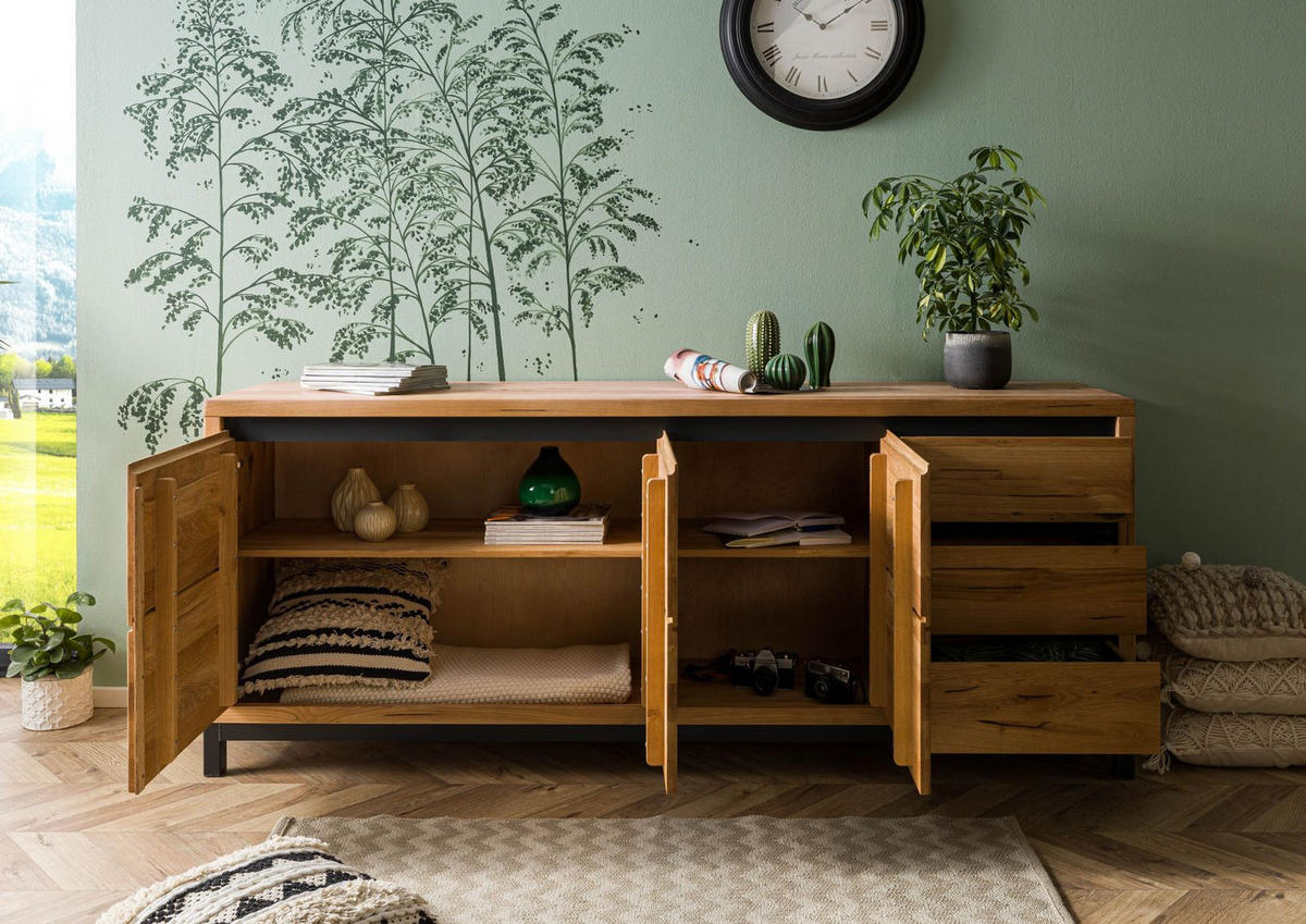 SIDEBOARD Wildeiche 210x45x85 natur geölt VILLANDERS #152 - Naturfarben, Holz (210/85/45cm) - Massivmoebel24