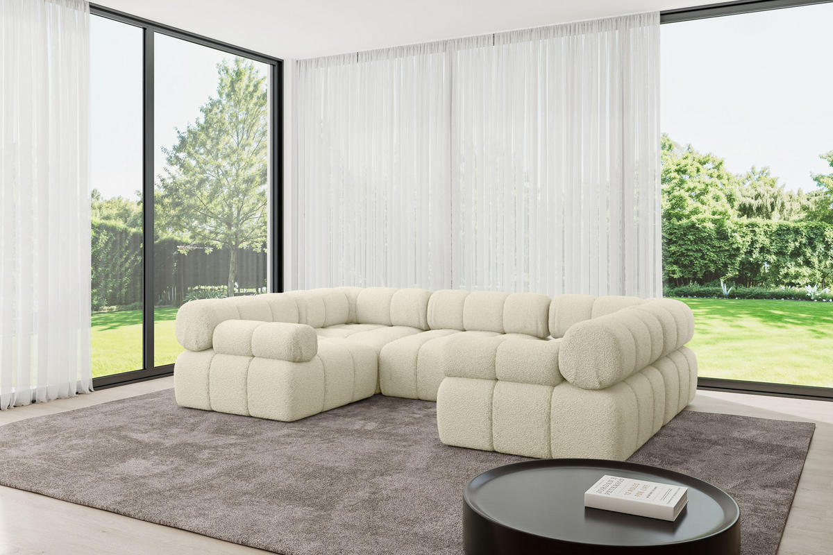 WOHNLANDSCHAFT modulares Sofa Birno-U1 - 285x190x70 cm Beige Bouclé - Beige, Holzwerkstoff/Textil (285/70/190cm) - ALTDECOR