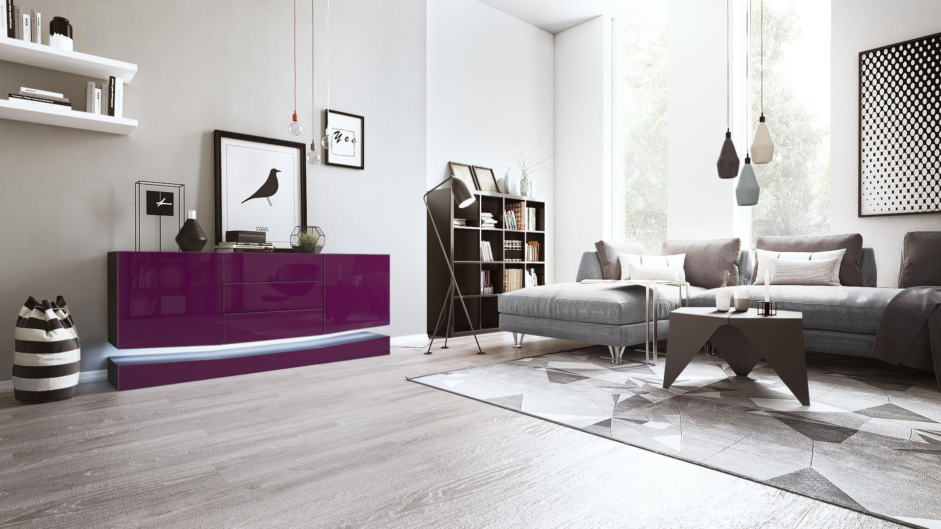 SIDEBOARD City Fronten in Brombeer Hochglanz - Brombeere, Holzwerkstoff (178/82/39cm) - Vladon