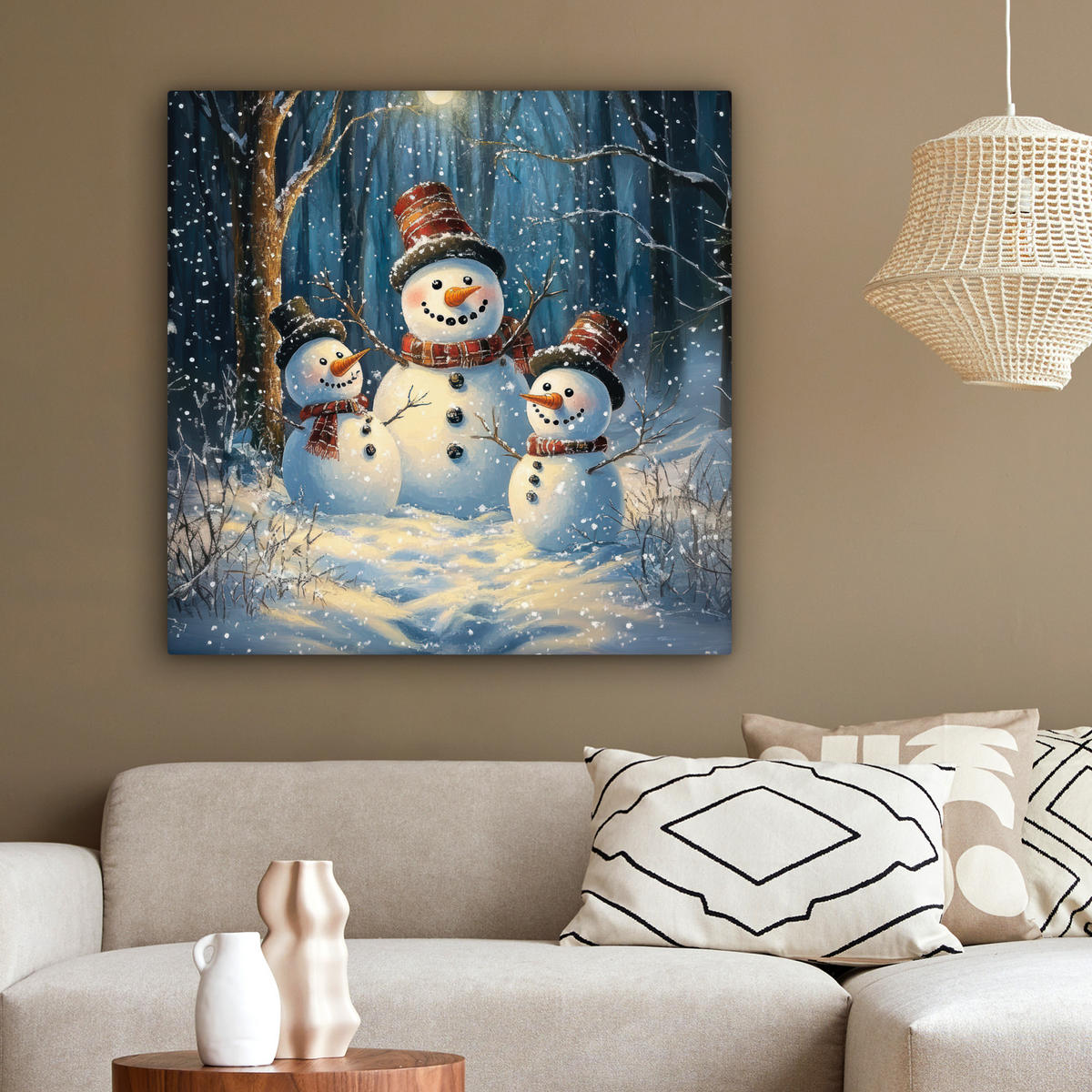 LEINWANDBILD Schneemann - Schnee - Winter - Wald 90x90 cm - Hellblau, Textil (90/90cm) - MuchoWow