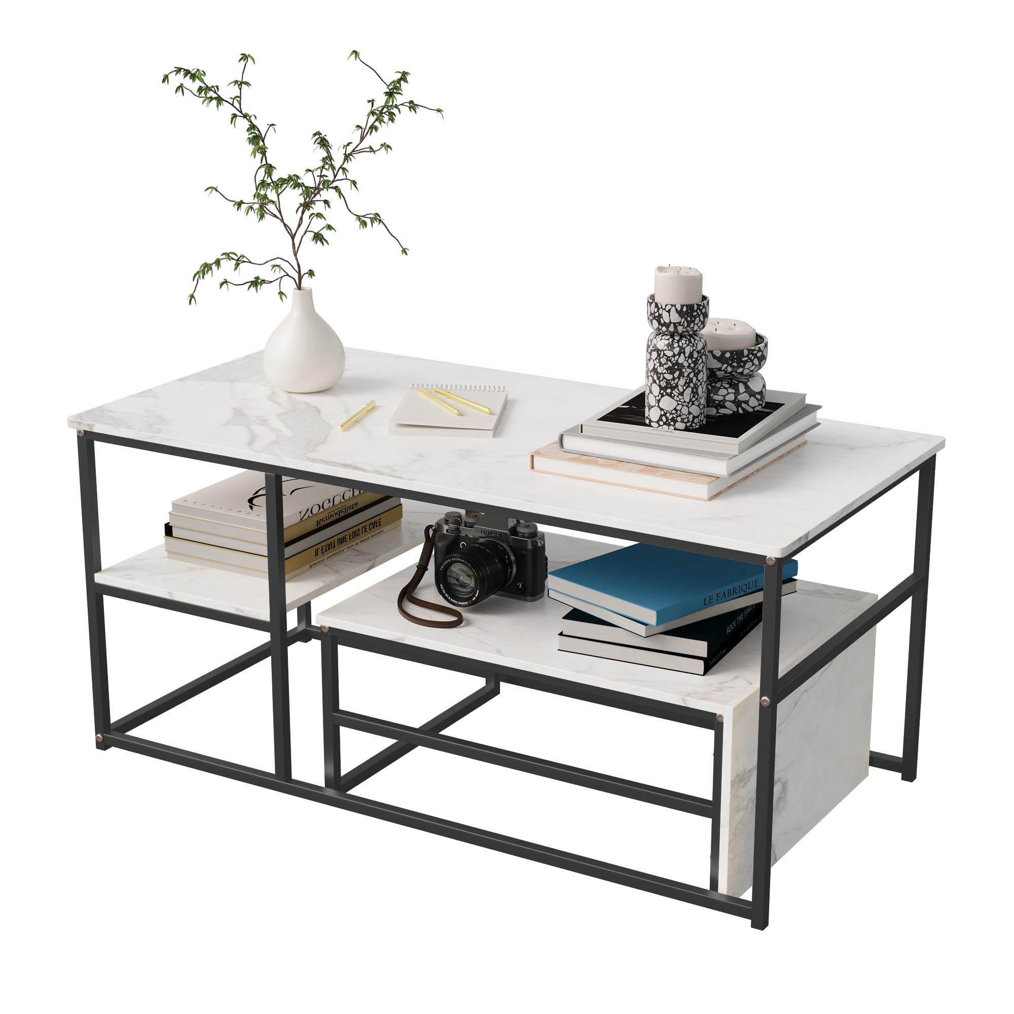 EuroLiving KONFERENČNÍ stolek 105x52 cm se 2 policemi a kovovým rámem, moderní