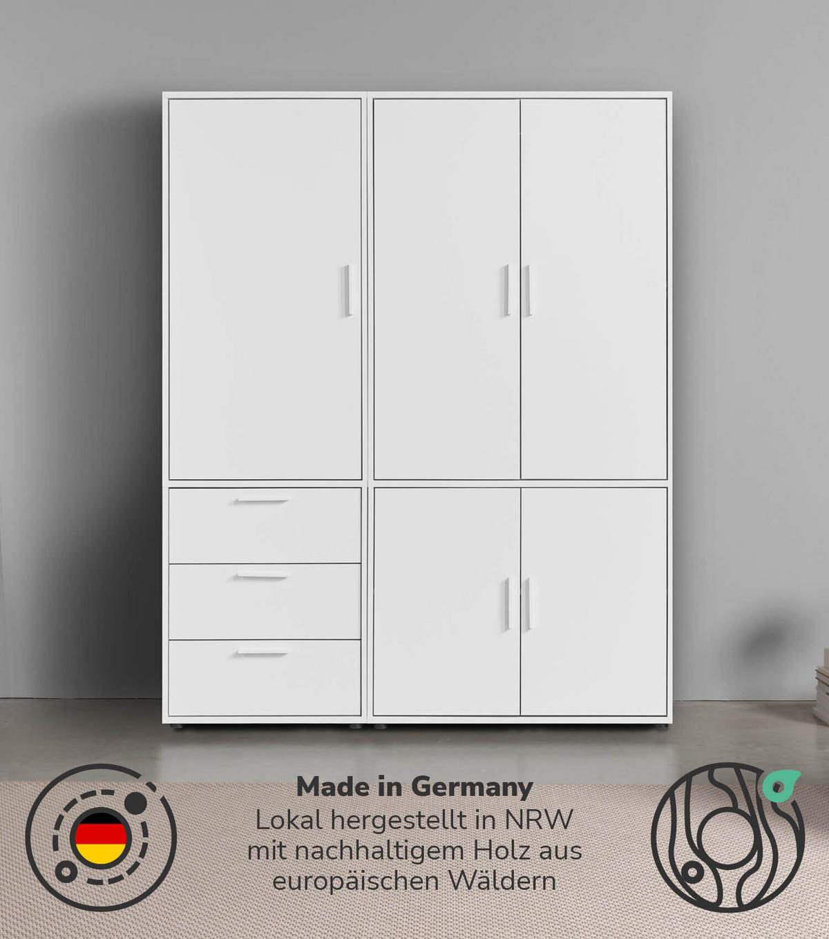 KLEIDERSCHRANK Der Grenzenlose - Weiß, Holzwerkstoff (150/187/58cm) - Mokebo