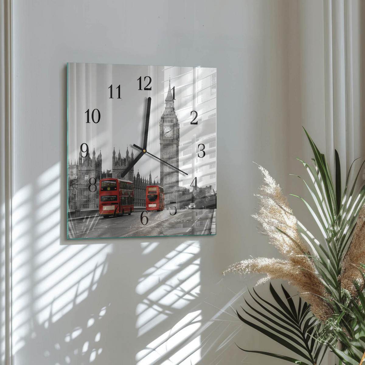 WANDUHR 30x30 cm - London - Rot, Glas (30/30/0.4cm) - TULUP