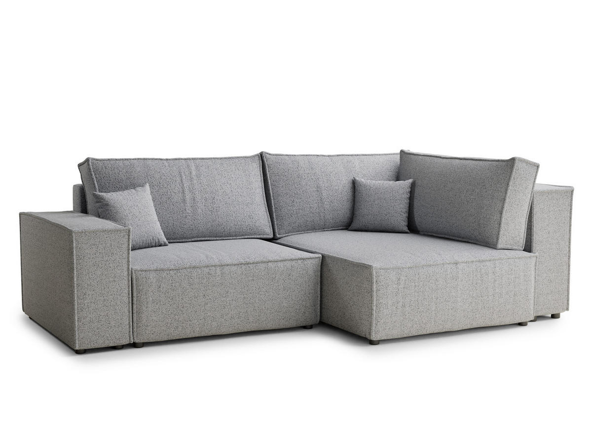 ECKSOFA MIT SCHLAFFUNKTION Tonga Hellgrau Webstoff - Hellgrau/Schwarz, Holz/Holzwerkstoff (255/105cm) - Maison de Reve