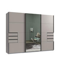 SCHWEBETÜRENSCHRANK 3-türig B270/H208/64 cm, Sandgrau, eine Spiegeltür, Kleiderschrank mit Schubladen & Vollausstattung / 22615 - Graubraun/Anthrazit, Holzwerkstoff/Metall (270/208/64cm) - luma-home