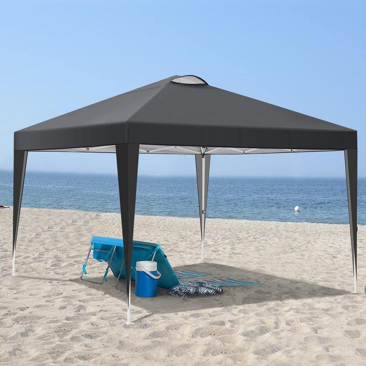 PAVILLON 3 x 3 m schwarz mit 4 Seitenteilen und Belüftungsöffnung - Schwarz, Textil (300/223/300cm)