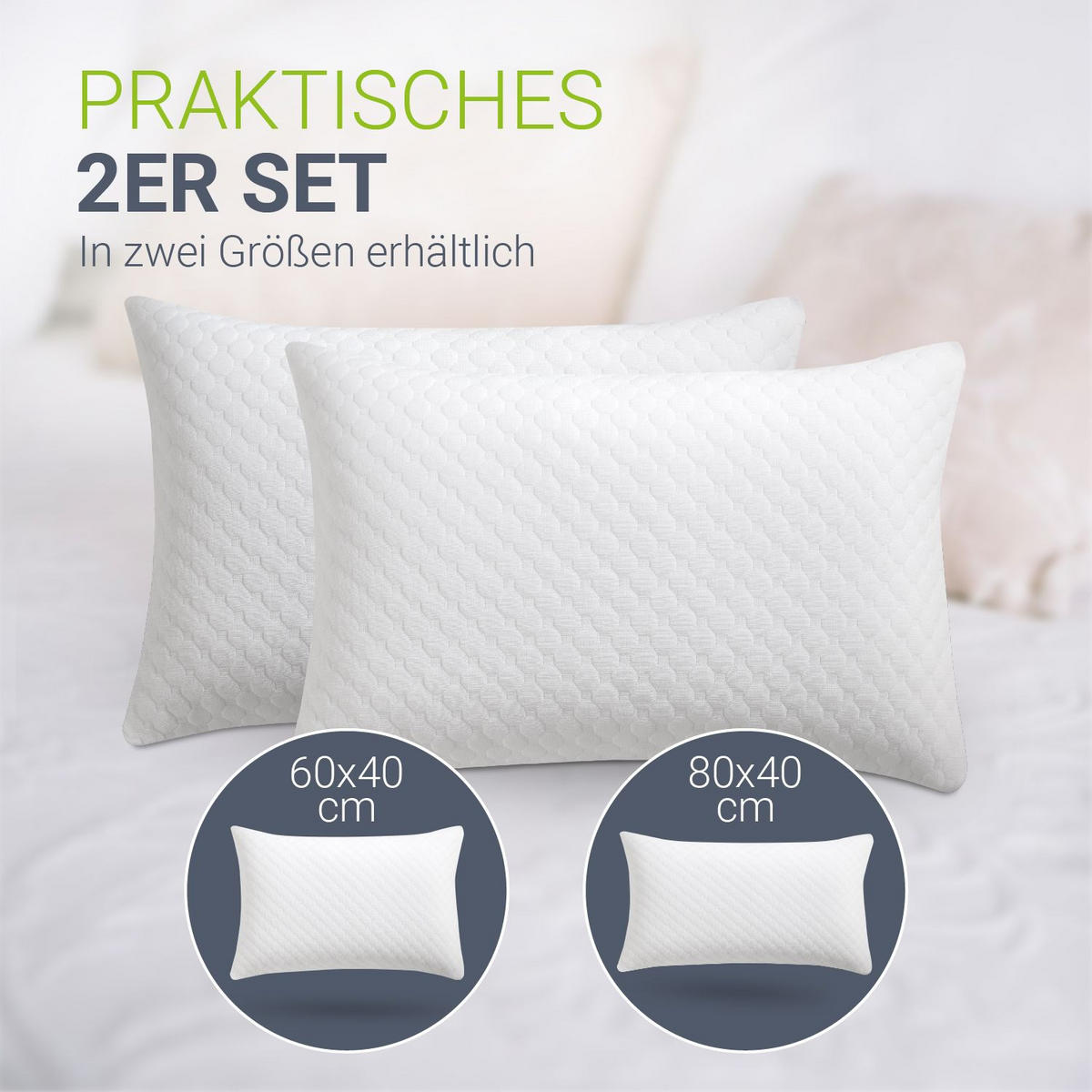 KOPFKISSEN 60x40 cm (2er-Set) - Weiß, Textil (40/60cm) - Juskys