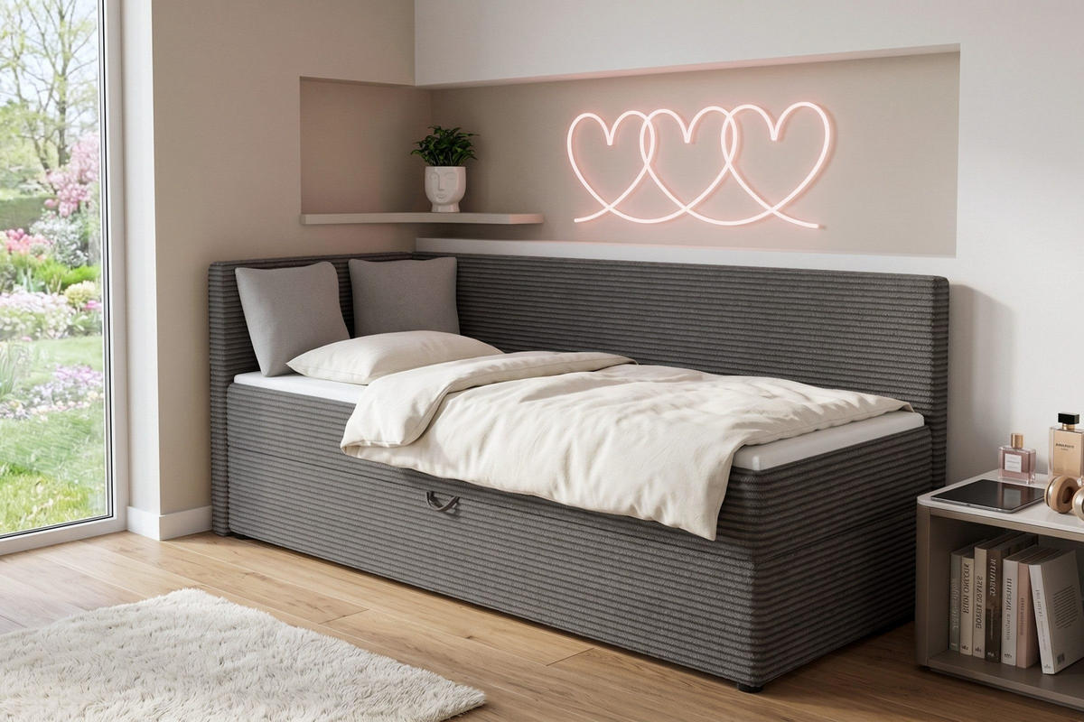 BOXBETT ROBERTO 90/200 in Cord Anthrazit H3 links - Anthrazit, Holz/Holzwerkstoff (90/200cm) - Deine Möbel 24