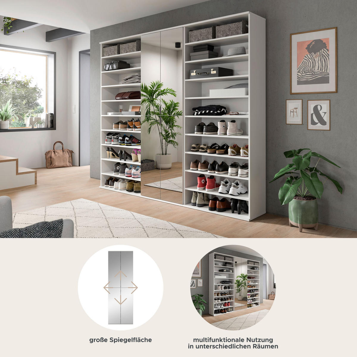 GARDEROBENKOMBINATION 3tlg. Projekt X Garderobe in weiß Nb. und weiß hochglanz B/H/T: 222x193x34 cm - Weiß, Holzwerkstoff (222/191/37cm)