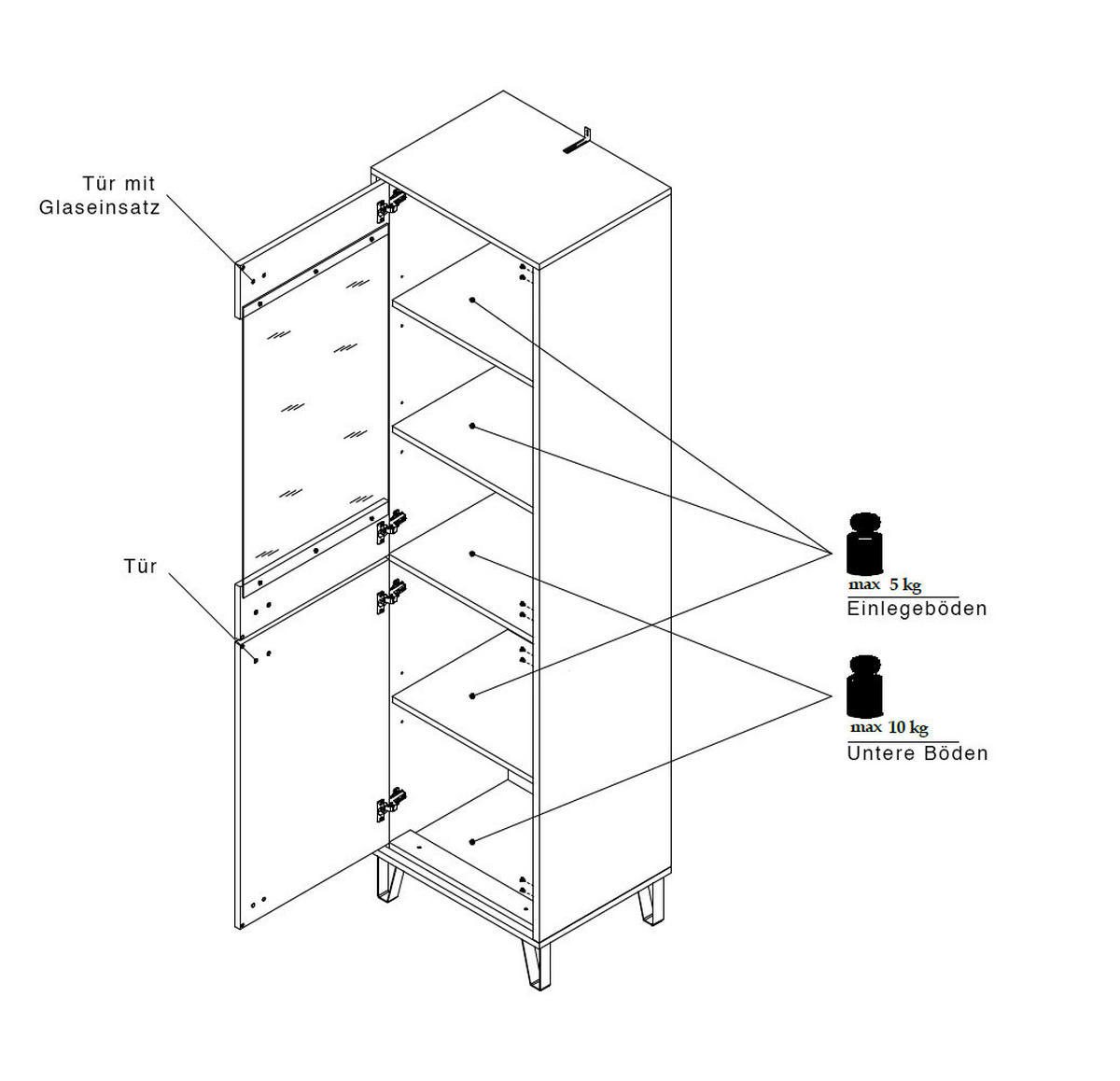 VITRINE Tirion kaschmir / Eiche Delano 51 / 40 / 192cm - Kaschmir/Weiß, Holz/Holzwerkstoff (51/192/40cm) - Feldmann-Wohnen