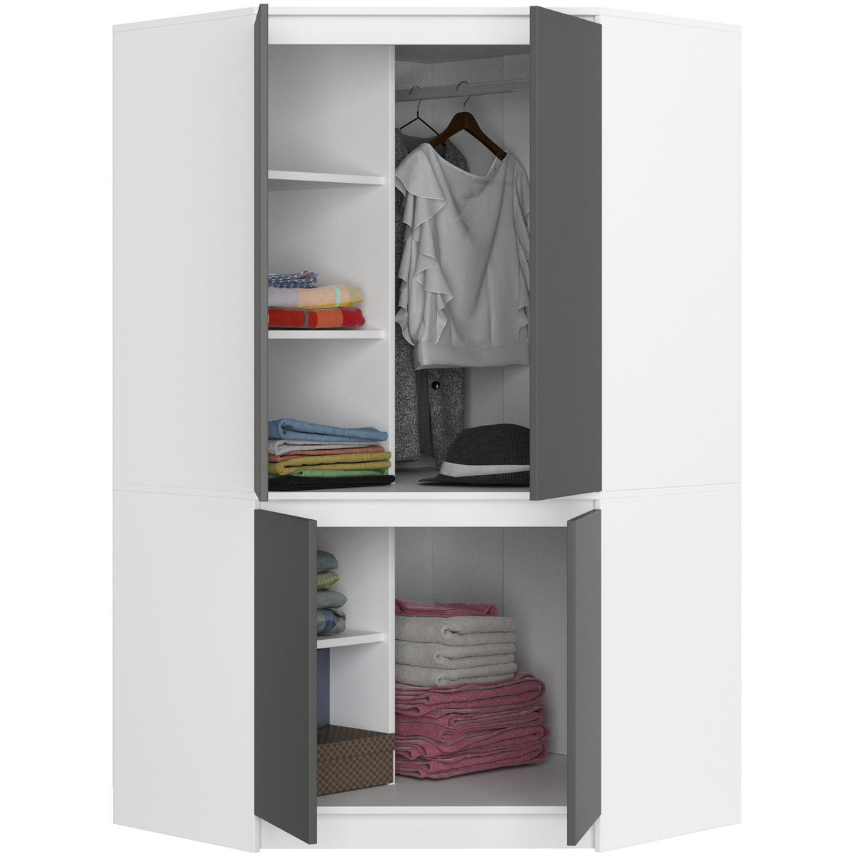 KLEIDERSCHRANK Weiß, Grau 100x50x180 cm - Weiß/Grau, Holzwerkstoff (100/180/50cm) - Akord