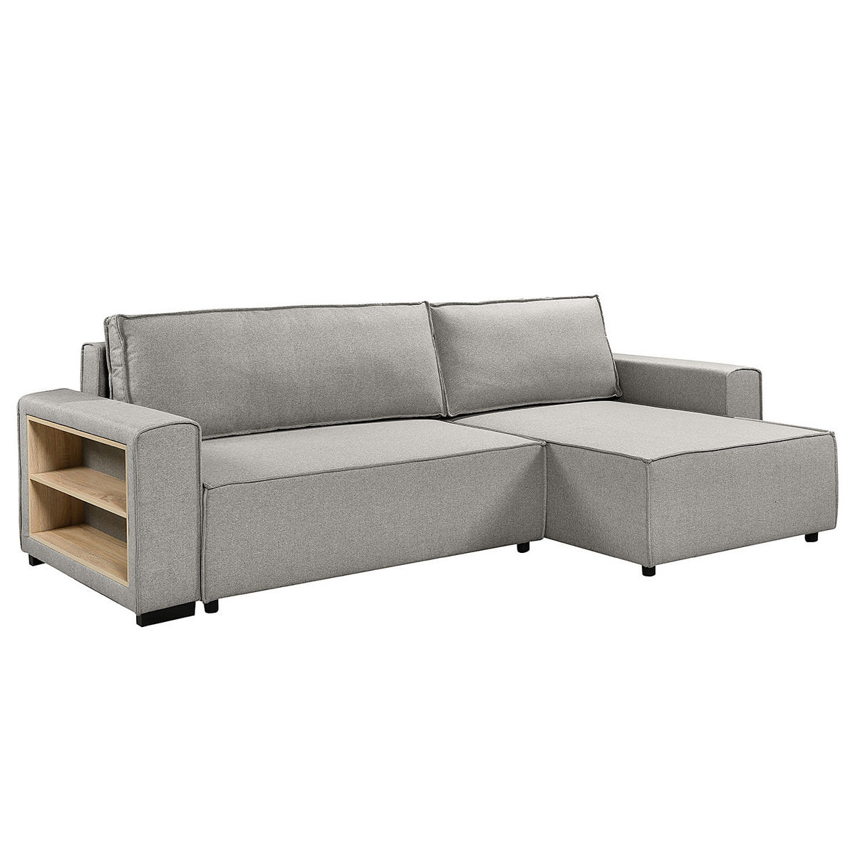 ECKSOFA mit Schlaffunktion - Flachgewebe - Schwarz/Grau, Kunststoff/Textil (284/155cm) - home24