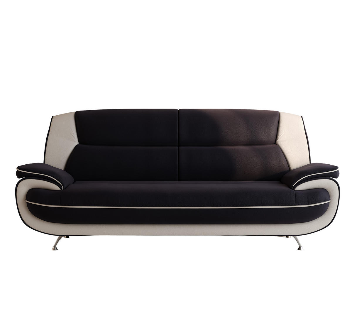 SOFA 3-Sitzer, Stoff Soft, Schwarz + Weiß, Palermo - Schwarz, Holz (198/89/87cm) - Kaiser Möbel