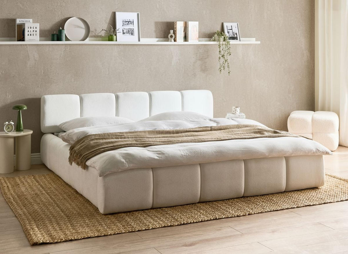 PAT cu somieră 180/200 textil alb crem Orville - crem, material textil (180/200cm) - Beliani