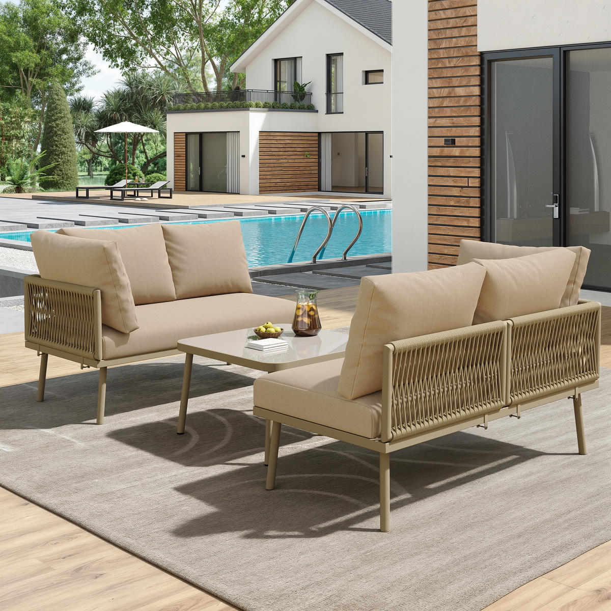 GARTENMÖBEL 120x60x72cm beige aus Eisen und mit Kissen - Beige, Metall - Modfu