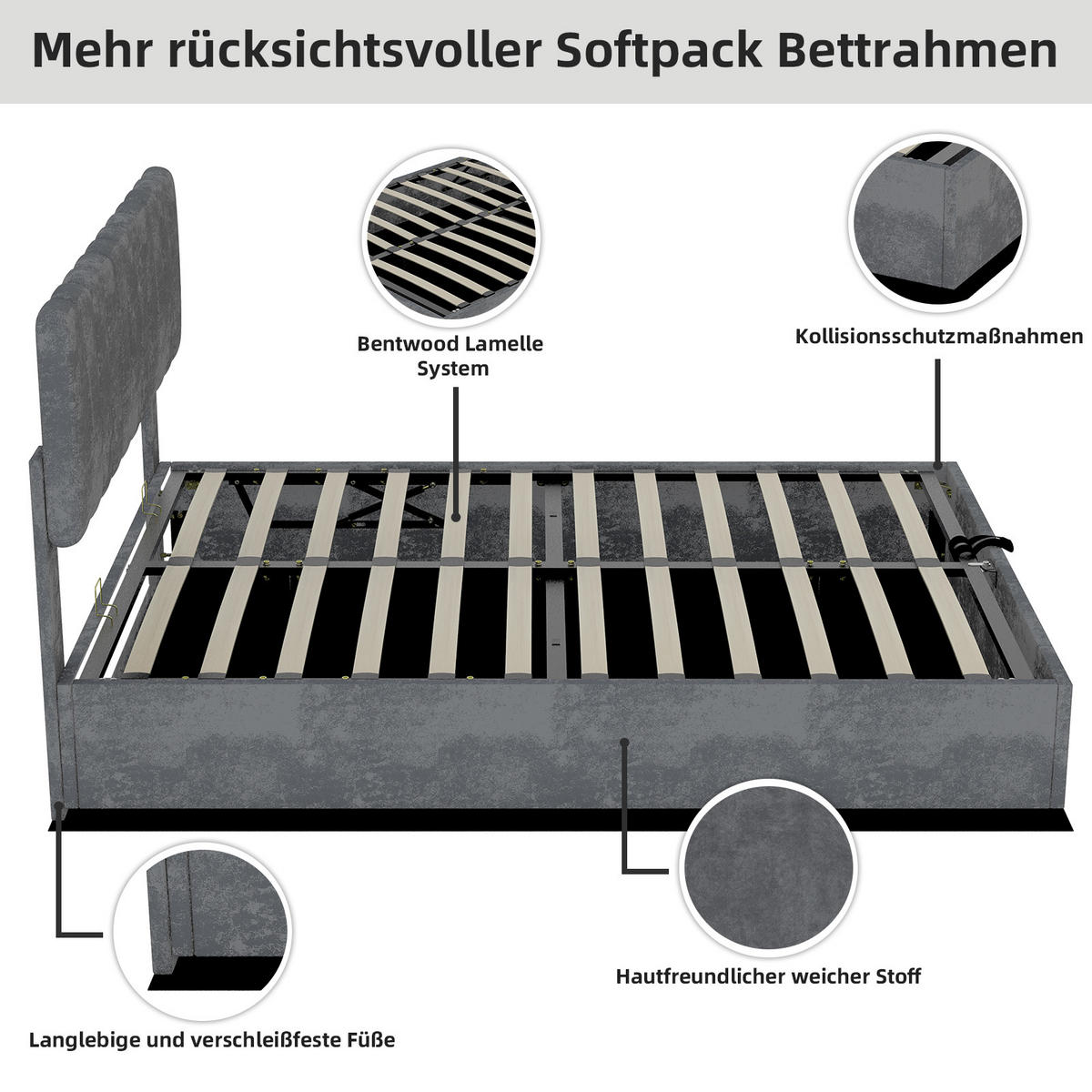 POLSTERBETT 160/200 cm in Grau Samt - Grau, Holzwerkstoff/Textil (160/200cm) - WISHDOR